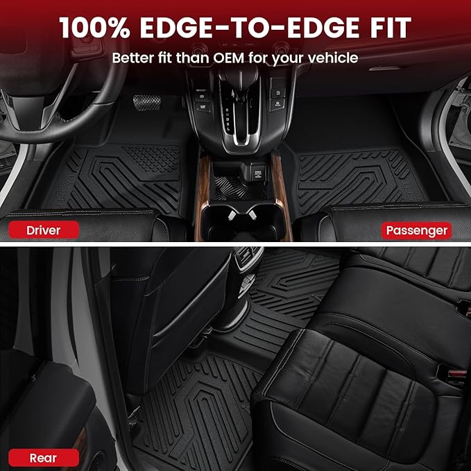 LASFIT Floor Mats for Honda Ridgeline 2026 2025 2024 2023-2017 Crew Cab, All Weather Protection TPE Non-Slip Custom Fit Automotive Accessories Floor Liners 1st & 2nd Row, Black