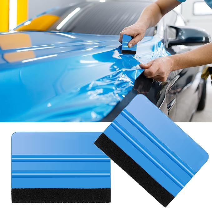Frienda 12 Pieces Plastic Felt Edge Squeegee Tool Vinyl 4 Inch Felt Squeegee Applicator Tool Scraper Tool with Soft Cloth for Car Vinyl Wrap, Window Tint, Wallpaper, Decal Sticker