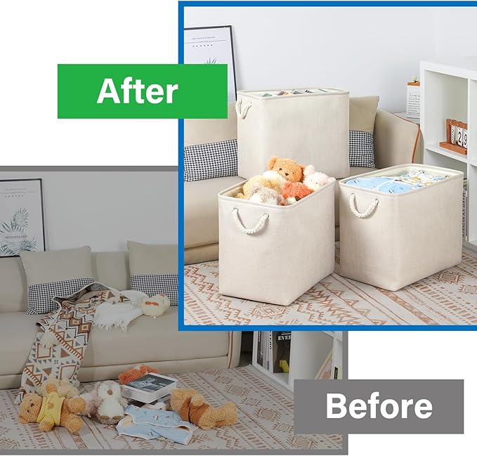 Bidtakay Extra Large Storage Baskets for Organizing Clothes Storage Bins 3 Pack Fabric Storage Bins for Shelves Linen Collaps
