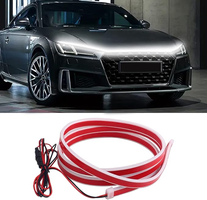 Dynamic Car Hood Light Strip, 59/71/79 Inches Flexible Exterior LED Strip Lights Waterproof Car Led Hood Light Daytime Running Light Strip for Cars, Trucks (White)
