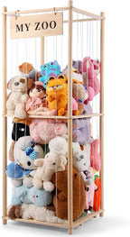 GLDZI Stuffed Animal Storage Zoo, Wooden Stuffed Animal Organizer with Elastic Cords for Boys Girls, Space Saving Toy Plushie