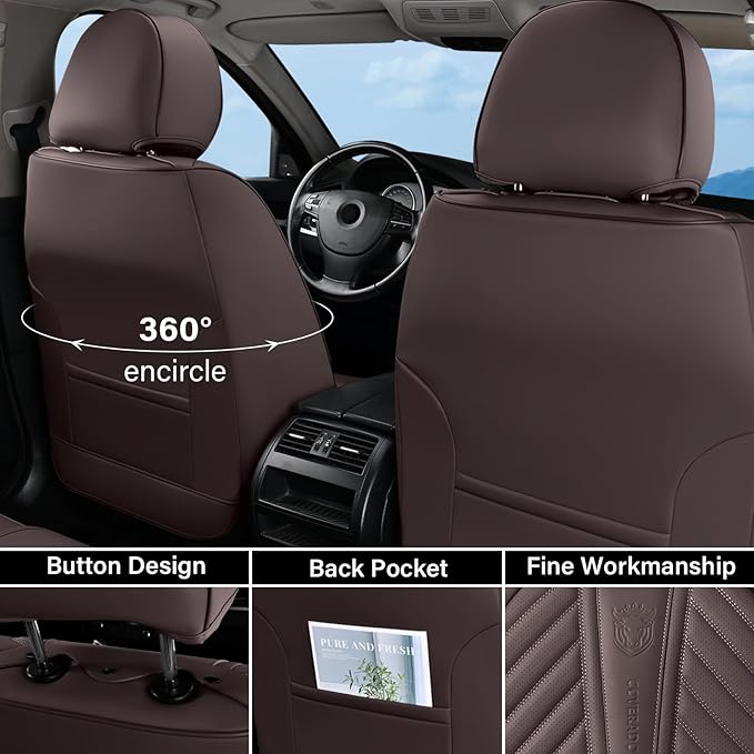 Coverado Car Seat Covers Full Set, Faux Leather Seat Covers for Car, Luxury Automotive Seat Covers Waterproof Car Seat Protec