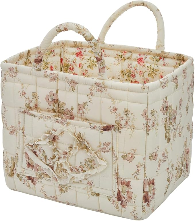 Boho Fabric Storage Basket, Large Capacity Laundry Basket, 12.2'' x 10.23'' x 10.23'' Collapsible Laundry Hamper with Easy Ca