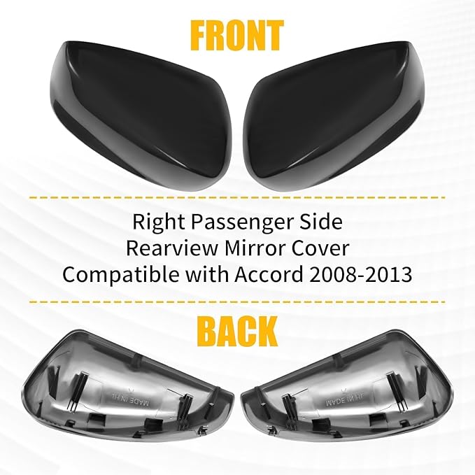 Passenger Right side Mirror Caps Compatible with Accord 2008 2009 2010 2011 2012 Black Exterior Side Mirror Cover Rearview Mirror Caps Mirror Housing