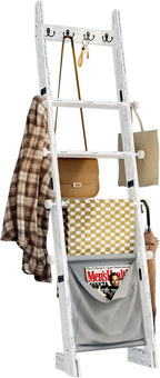 REFGY Blanket Ladder for Living Room, 5-Tier Wooden Blanket Ladder, 5.3Ft Wall Leaning Quilt Ladder for Bedroom, Rustic Decor