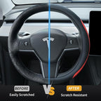 Nappa Leather Steering Wheel Cover for Tesla Model 3/Y 2016-2025 2026 Juniper/Highland, Non-Slip Breathable Tesla Model 3/Y Steering Wheel Protector, Red