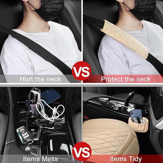 2 Pack Leather Front Car Seat Covers, Universal Sideless Car Seat Protectors with Storage Pocket and Seat Belt Pads, Waterpro