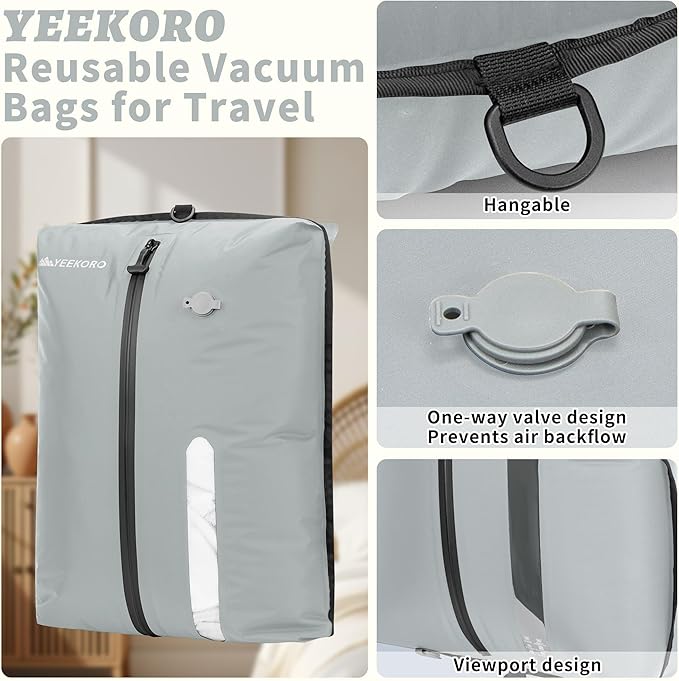 Vacuum Bag for Travel, Professional IPX8 Waterproof Reusable Vacuum Compression Bags for Travel Suitcases, Durable Space Save