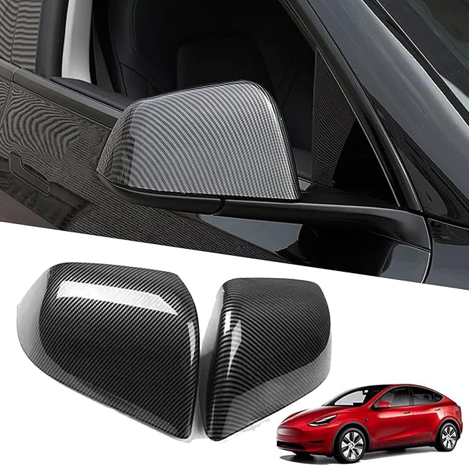 YHCDSEA Rearview Mirror Guard Cover for Tesla Model Y, Side Mirror Cover Exterior Accessories fit for Model Y 2024 2023 2022 2021 (Glossy Carbon Fiber Pattern)