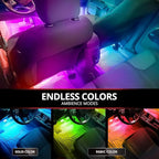 OPT7 Aura DreamColor RGB-IC Car Interior Ambient Light, 6PC Single Row LED Strips, Color Chasing Light Kit w/APP & Remote Control, Universal for Vehicles SUV Truck Pickup Van