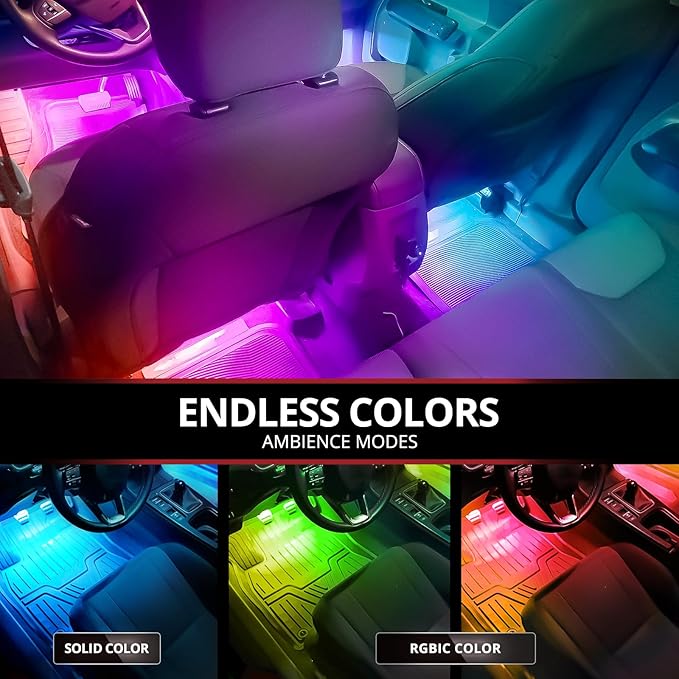 OPT7 Aura DreamColor RGB-IC LED Car Interior Light Strips, 4PC Interior Ambient Lighting Kit with APP & Remote Control, 12V Color Chasing Lights Universal for SUV Trucks Pickups Van, Easter Gifts