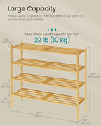 SONGMICS Bamboo Shoe Rack for Closet, Stackable Shoe Oragnizer with Modular Structure, Space-Saving Free Standing Shelf for E