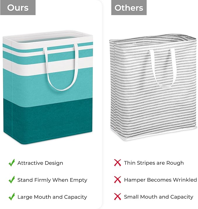 HomeHacks 2-Pack Large Laundry Basket, Waterproof, Freestanding Laundry Hamper, Collapsible Tall Clothes Hamper with Extended