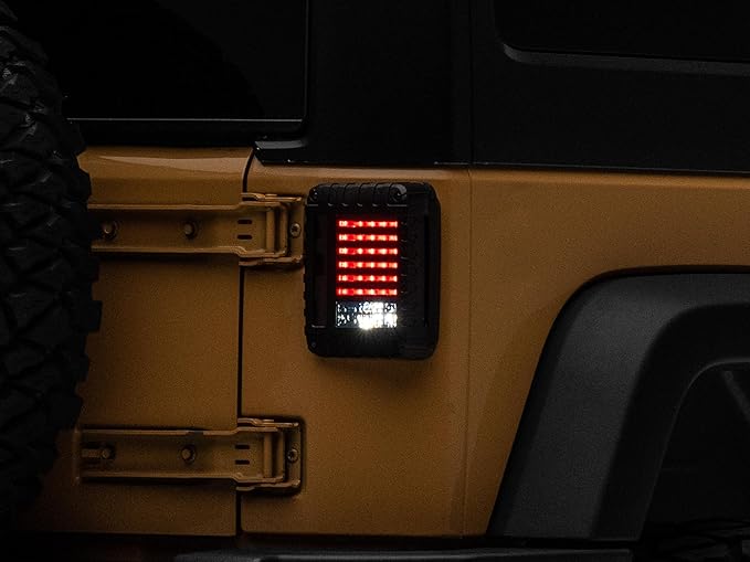 Raxiom Smoked LED Tail Lights Set Assembly Iconic Styling Fits Jeep Wrangler JK 2007-2018
