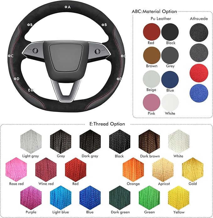 MEWANT DIY Stitching Steering Wheel Cover Wrap for Tesla Model 3 Highland 2023-2025/Model Y 2025 Highland for Tesla Model 3/Model Y Accessories(3D Style)