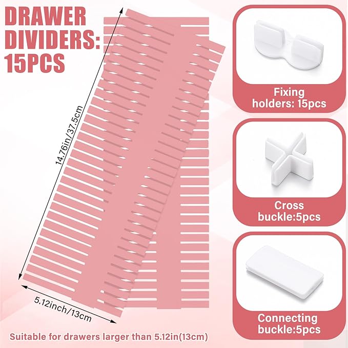Blosssound 15 Pcs 5.12 Tall Drawer Divider Adjustable Drawer Organizer DIY Ultra Deep Storage Organizer Separator with Fixed 