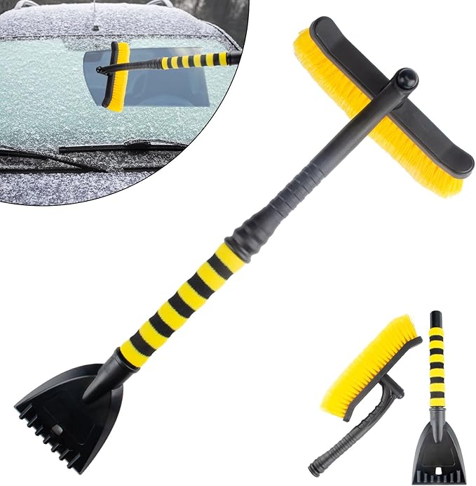 25.5" Car Snow Brush and Detachable Ice Scraper, Snow Shovel for Car Window with Foam Grip and 360° Pivoting Brush Head, Snow Shovel for Car Window, Winter Accessories for Cars, Trucks, SUVs