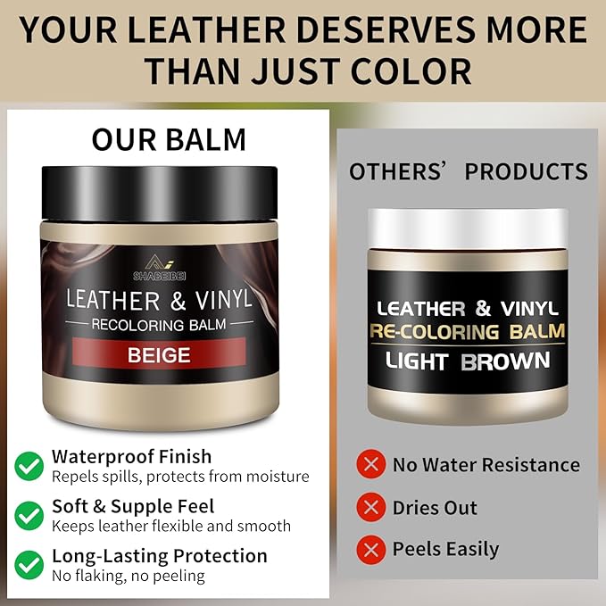 Leather Recoloring Balm and Leather Repair Kit for Furniture, Beige Leather Dye for Couches, Car Seats, Leather Paint & Stain