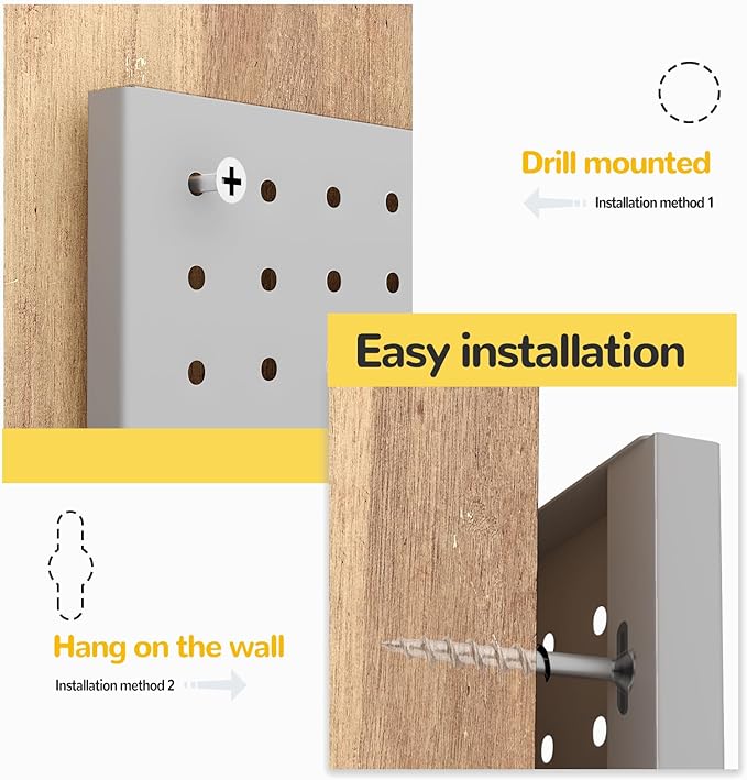 Peg Board,4 Pack Metal Pegboard Panels with 8 hooks,PegBoard Wall Organizer,16"x12" Steel PegBoard for Walls,Tools,Garage,Off
