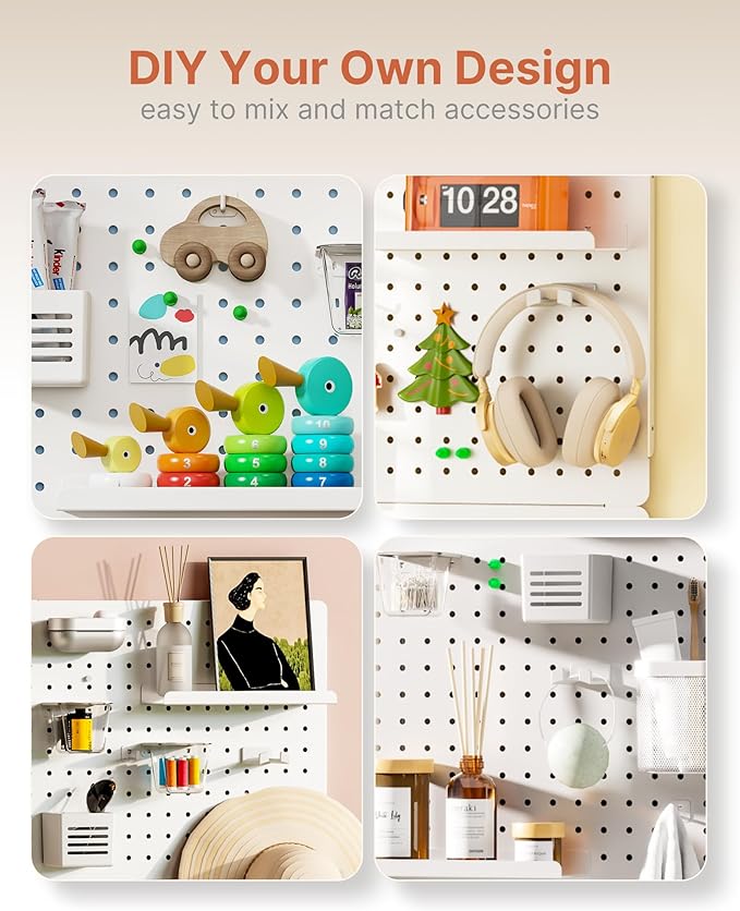 PEGZONE Pegboard Wall Organizer Combination Kit,Overall 33.1"x20.5" Metal Office Pegboard with 19 Accessories, Wall Mounted P
