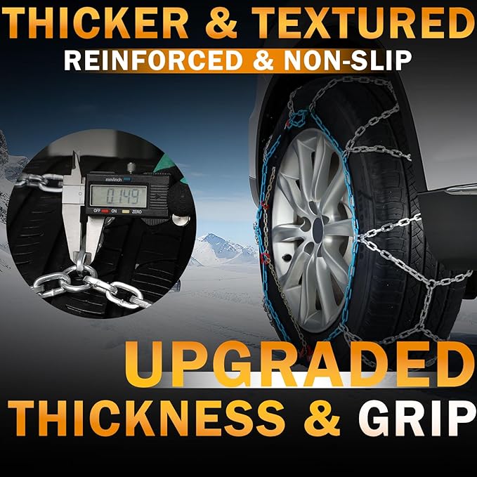Heavy Duty Snow Chains Tire Chains for Light Truck, SUV & Pickup, Easy Installation, Wear-Resistant Alloy Steel for Superior 