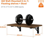 Foldable Walnut Floating Wall Shelves 20 inch, Bathroom Shelves Wall Mounted,12" Deep Wood Floating Kitchen shelves,Easy to I