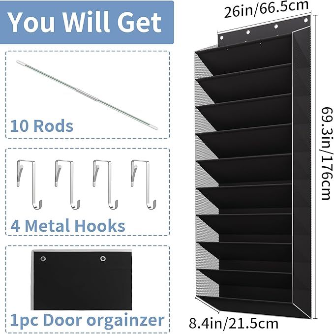 TAHAVICE 10-Tier Large Size Over The Door Shoe Organizer, Holds 30 Pairs Hanging Shoe Rack with Deep Pockets for Closet, Spac