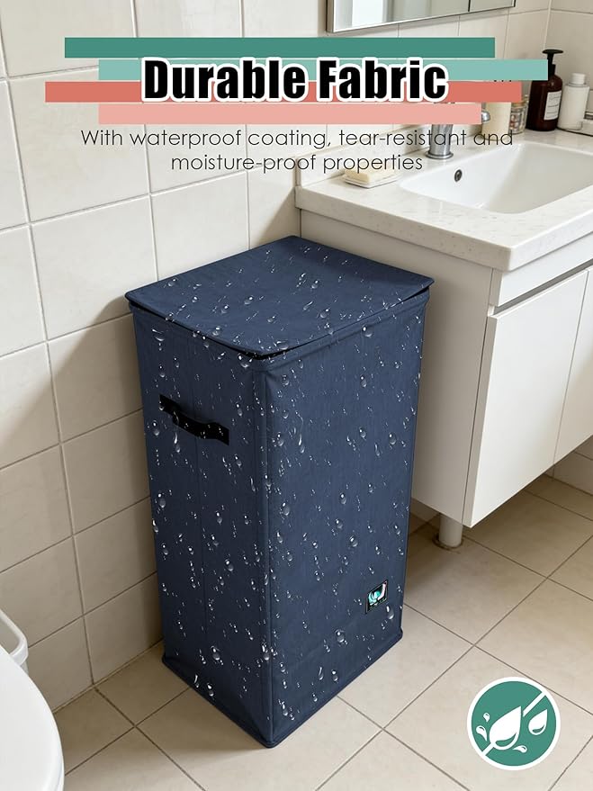 WTREE Laundry Hamper with Lid, Reinforced Sturdy Clothes Hamper with Anti-Puncture Base, Large Collapsible Laundry Basket wit