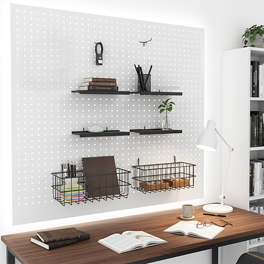 26PCS Peg Board Organizer Accessories Kit, Assortment 2PCS Wire Baskets, 4PCS Shelves, 20PCS Hooks for 1/4” and 3/16” Pegboar