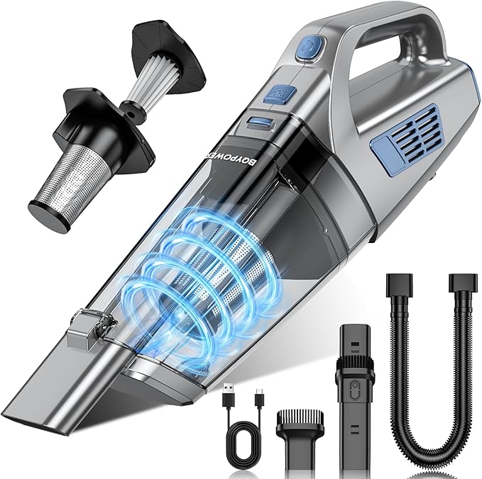 BQYPOWER Handheld Vacuum Cordless, 16000PA Strong Suction Hand Held Vacuum Dust Busters Cordless Rechargeable with Multiple A