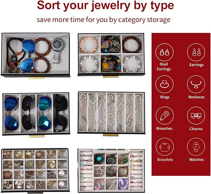 BOOVO Jewelry Boxes for Women, White and Black 6 Layer Large Jewelry Box for Necklace, Bracelet, Earrings, Rings Storage, Jew
