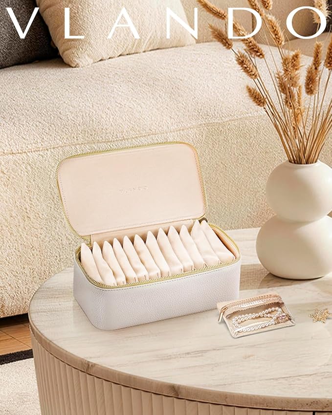 VLANDO Travel Jewelry Case,Jewelry Box with 12 Velvet Jewelry Pouch Jewelry Travel Organizer for Mothers Day Mom Gifts, Jewel
