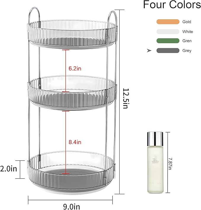 YCIA&DONE 360 Rotating Makeup Organizer and Storage for Vanity Countertop 3 Tiers, High Capacity Cosmetic Skincare Perfume Or