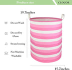 CLOCOR Pink Laundry Basket,Baby Girl Clothes Hamper for Nursery,Collapsible Toy Storage Bin with Handles, Room Decor,Waterpro