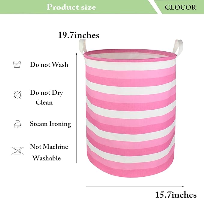 CLOCOR Pink Laundry Basket,Baby Girl Clothes Hamper for Nursery,Collapsible Toy Storage Bin with Handles, Room Decor,Waterpro