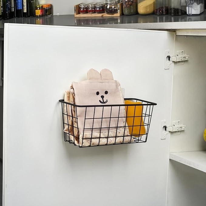 Toplife Kitchen Hanging Basket, No Drilling Cabinet Door Organizer Rack, Wall Adhesive Basket for Cabinet, Cupboard Door, Bat