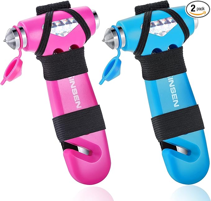 SINSEN Car Safety Hammer, Automotive Window Breaker and Seatbelt Cutter for Women, Roadside Emergency Kit, 3 in 1 Escape Tool