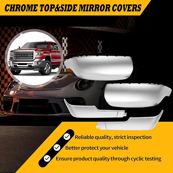 Chrome Side Mirror Cover Cap Trims Compatible with Silverado Sierra 2500 3500 HD 2020-2023 Top&Side Door Exterior Rearview Mirror Cap Rearview Mirror Housing