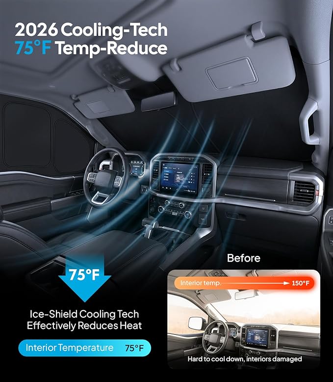 Wigoo 2026 Upgrade 6PCS Full Set Window Sunshade for Ford F150 4Doors 2021-2026 [7-Layer Cooler & Blacker, Ice-Crystal Tech] with Windshield for Sun Block, Baby, Camping, Privacy Napping, Relax