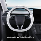 Steering Wheel Cover for Tesla Model 3 2024-Present Highland/Tesla Model Y Juniper 2025-Present, Carbon Fiber Steering Wheel Cover for Tesla Model 3 Highland/Y Juniper Accessories, Glossy White