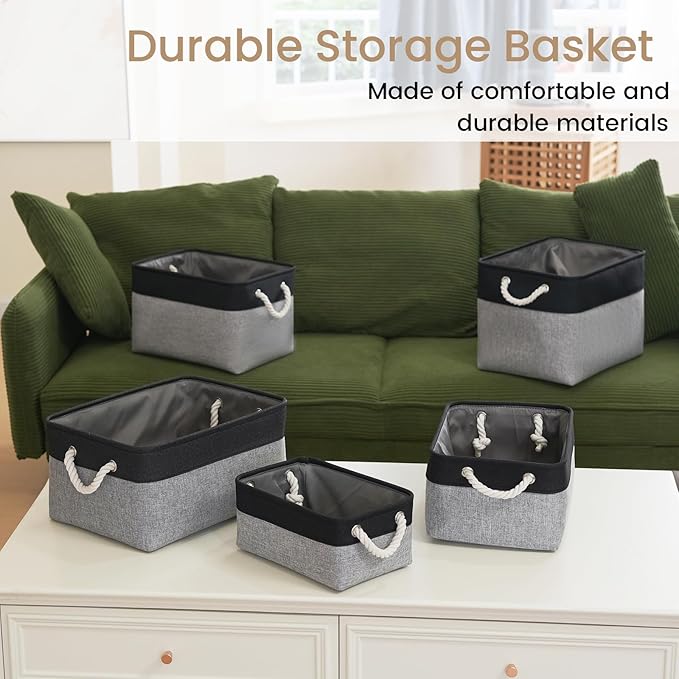 Storage Baskets for Shelves 13.8x9.8x6.7 Inch, Foldable Fabric Storage Bins with Handles, Small Storage Baskets for Organizin