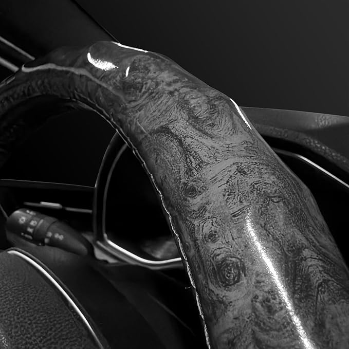 Wood Grain Steering Wheel Cover - Comfortable Grip, Artistic Design, Easy to Install, Universal Fit for Cars, Trucks, Vans & SUVs (Black)