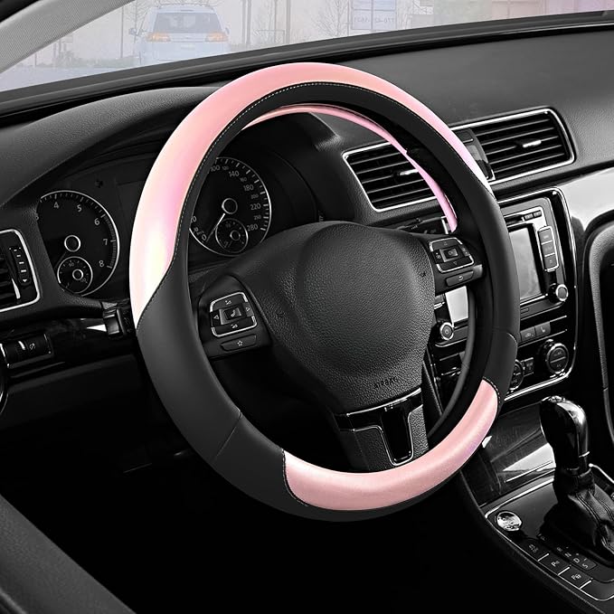 Road Comforts Steering Wheel Cover – Breathable Leather Steering Wheel Cover, Anti-Slip Grip, Universal Fit 14.5” to 15”, Hea