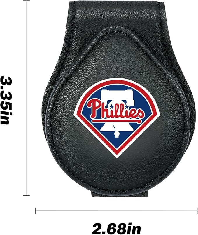 for MLB Philadelphia Phillies Car Visor Sunglass Holder - Black Leather Eyeglass Case with Team Logo, Clip-On Sun Visor Organizer for Auto Interior, Phillies Gifts