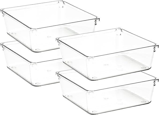 4 Pack Drawer Organizer - 6" X 6" Clear Acrylic Storage Bins with Non-Slip Pads, Versatile Desk Tray for Makeup, Jewelry, Kit
