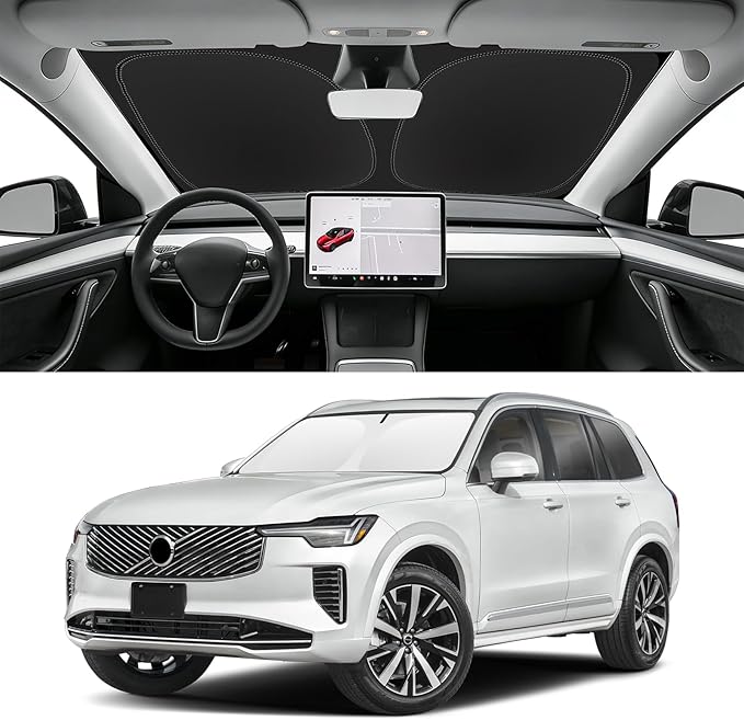 Custom Fit Windshield Sun Shade for Volvo XC90 2016-2026, Blocks UV & Heat, Front Window Sunshade, Easy Fold & Store