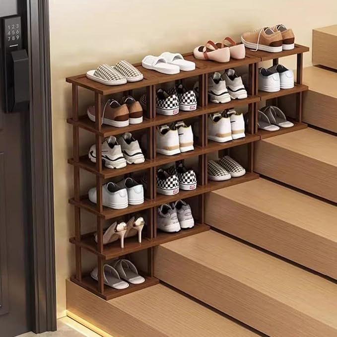 Vertical Shoe Rack - Tall Narrow Shoe Rack Organizer for Small Spaces,5 Tier Bamboo Shoen Shelf for Entryway,Closet,Corner,Do