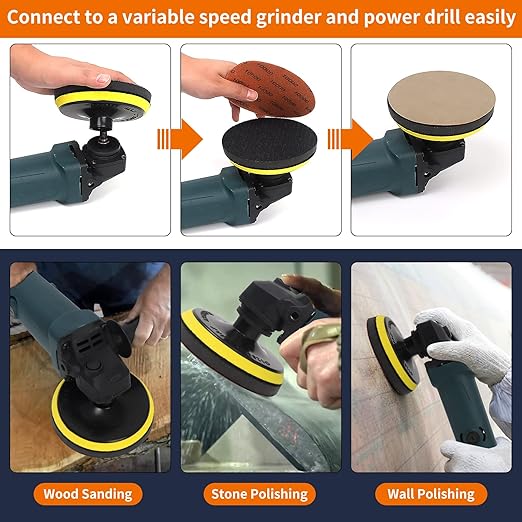 45PCS 5 Inch Wet Dry Sanding Discs Kit with Hook and Loop Backing Pad 5/8-11 and Foam, Angle Grinder Drill Sanding Attachment