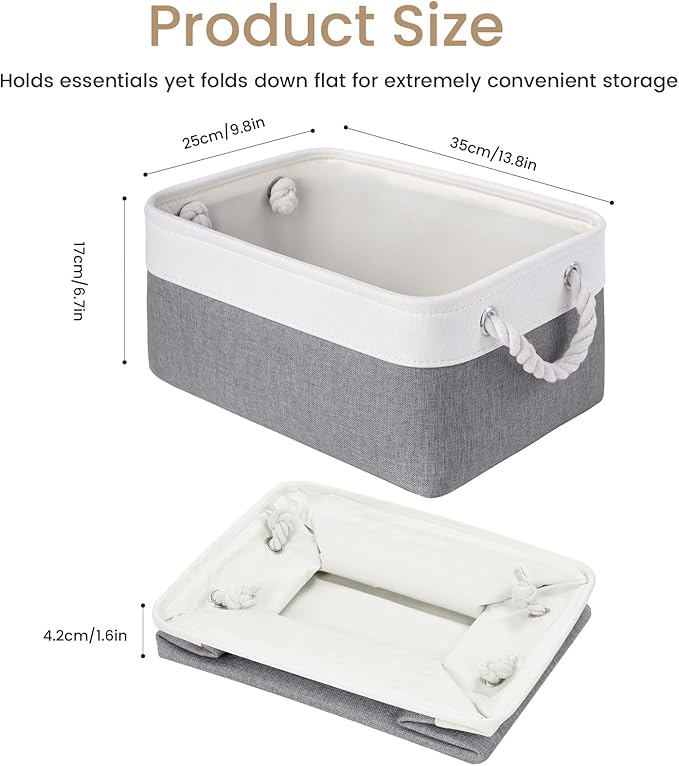 Storage Baskets for Shelves 13.8x9.8x6.7 Inch, Foldable Fabric Storage Bins with Handles, Small Storage Baskets for Organizin