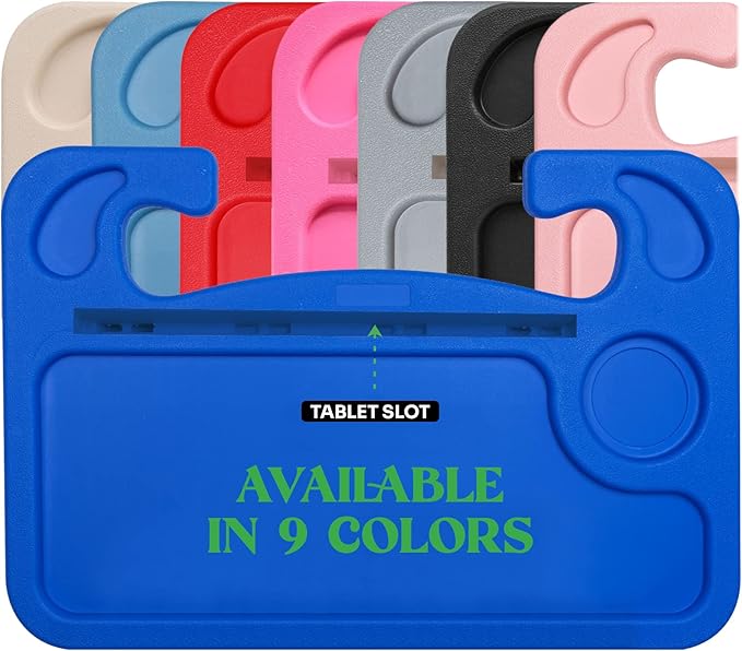 lebogner Steering Wheel Tray, Car Food Trays for Eating with iPad Tablet Slot, Multipurpose Double-Sided Hook On Travel Auto Steering Wheel Desk Table for Laptop & Notebook with Cup Holder, Dark Blue